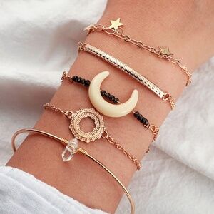 *MALIA* 5-Pc Gold Star x Moon Fashion Bracelet Set